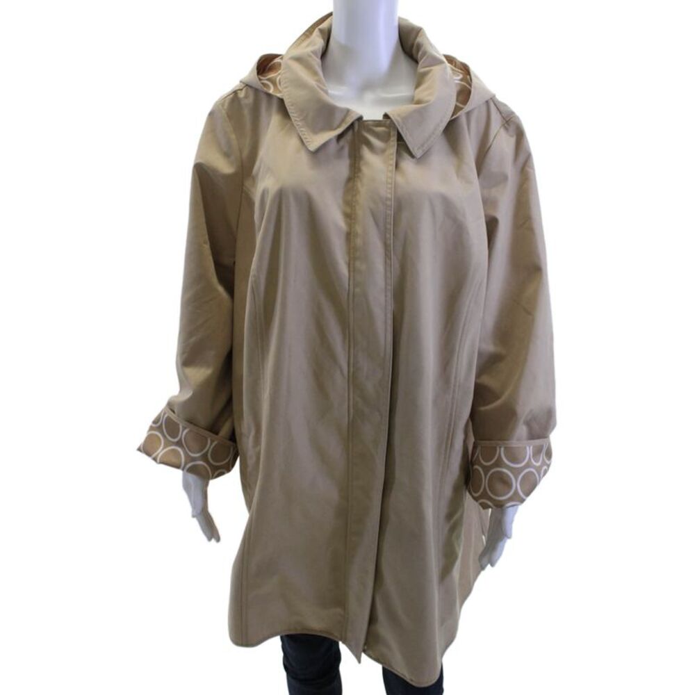 Dennis Basso Women Raincoat Beige Geometric Size 3X